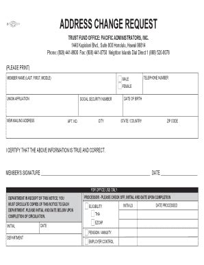 Fillable Online Address Change Request Hilabtrustfundscom Fax Email