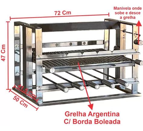 Suporte Elevatório Inox 5 Espetos E Grelha Argentina Parcelamento