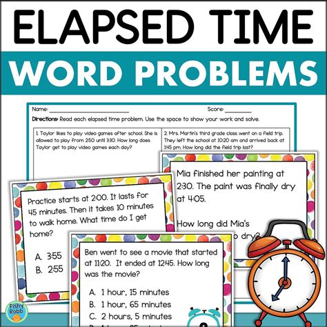 Elapsed Time Word Problems Task Cards And Worksheet Fishyrobb