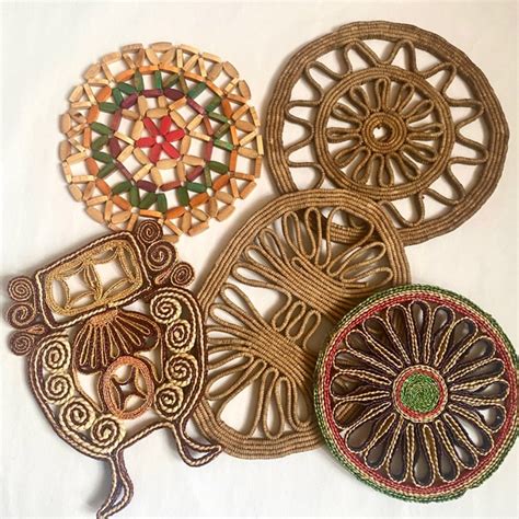 Vintage Kitchen Vtg Boho Trivets Raffia Retro Woven Table Kitchen Decor Wicker Rattan Hot