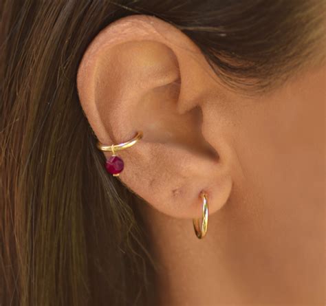 Conch Hoop Gold Conch Earring Hoop Conch Piercing Conch Jewelry Cartilage Earring Ruby