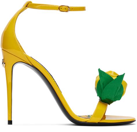 Dolce Gabbana Yellow Vernice Ricamo Fiore Sandals SSENSE