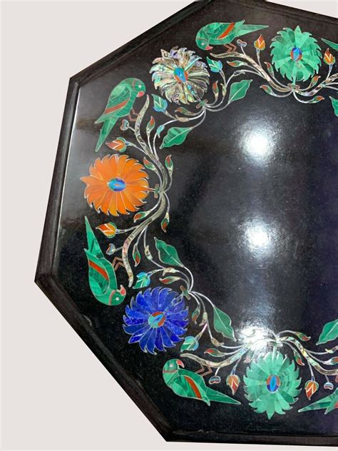 Marble Corner Side Table Top Semi Precious Multi Stones Inlay Decor