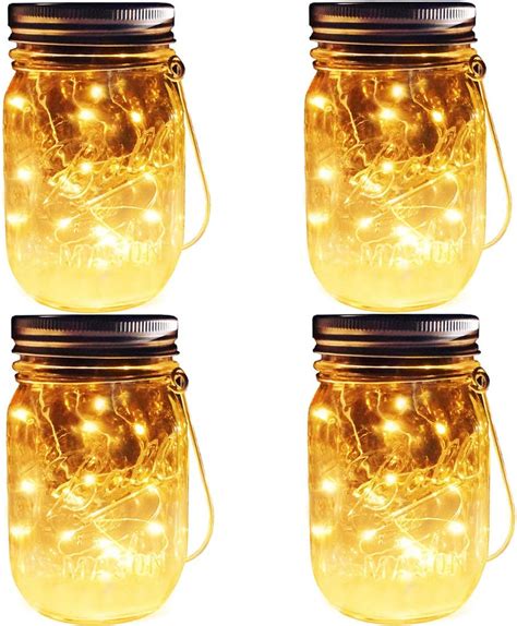 Solar Mason Jar Lights 4 Pack 30 Leds Waterproof Fairy Firefly String Lights Build In Glass