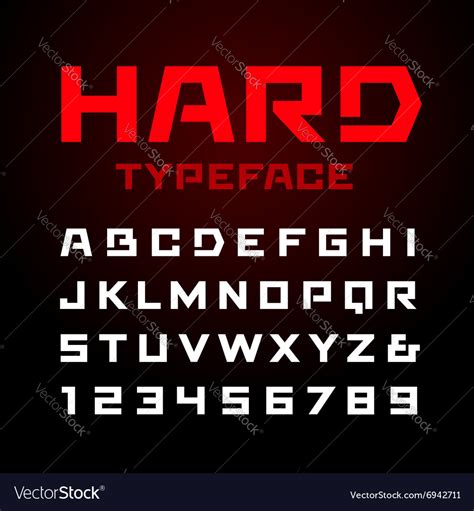 Hard Font Alphabet With Latin Letters And Numbers Vector Image