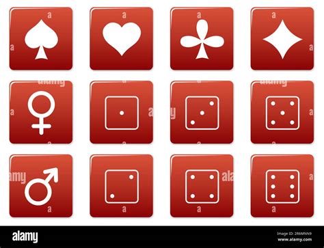 Games Square Icons Set Red White Palette Vector Illustration Stock