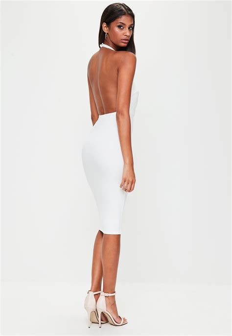 Missguided White Halterneck Backless Midi Dress Lyst