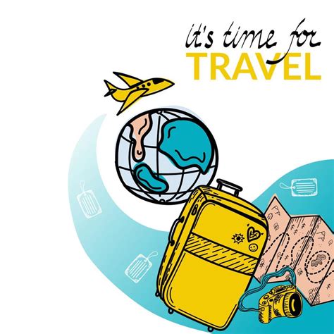 Time To Travel Motivational Headline Travel Banner With Cartoon