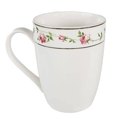 Clayre Eef Mug 300 Ml White Pink Porcelain Round Flowers