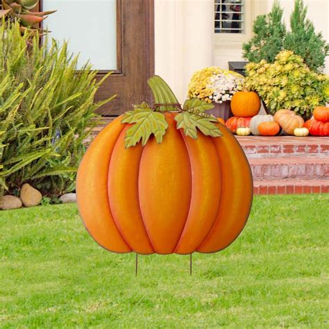 Glitzhome In H Fall Oversized Metal Pumpkin Yard Stake Or Wall