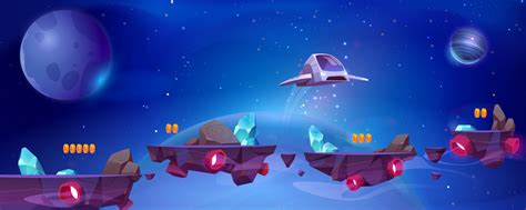 Space game background with spaceship and platforms 15918271 Vector Art ...