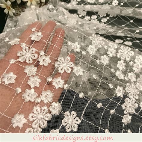 White Floral Hollow Mesh Lace Fabric By The Yard Or Meter Etsy Canada