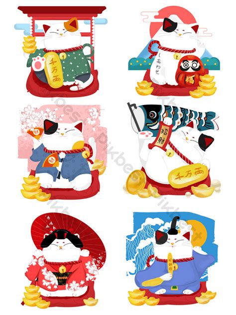 Drawing Lucky Cat Cartoon Illustration Design Collection PNG Images ...