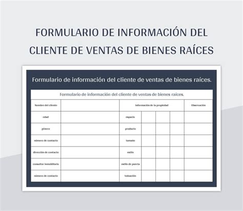 Plantilla de Formato Excel Formulario De Información Del Cliente De