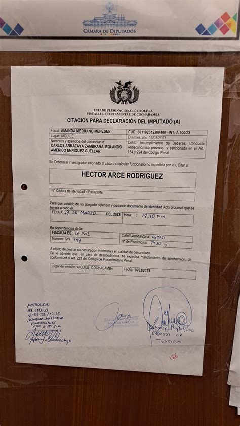 Fiscalía de La Paz notifica por cedulon a diputado Hector Arce por