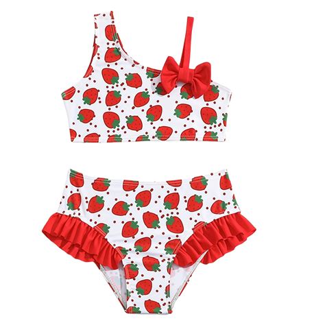 Hiijoy Newborn Girls Bikini Swimsuit Strawberry Print Ruffle Bathing Suit Beach Swimwear