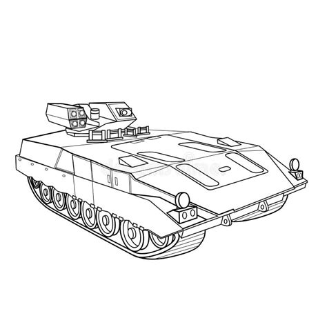 Sketch Of A Military Tank Ship Coloring Book Isolated Object On A