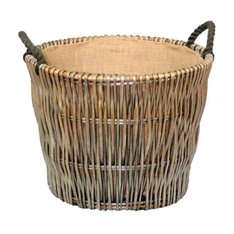 Round Grey Rope Handled Log Basket Uk Logs Direct