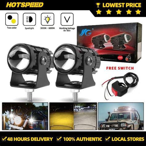 Authentic HOTSPEED Mini Driving Light Motorcycle Headlight Set LED