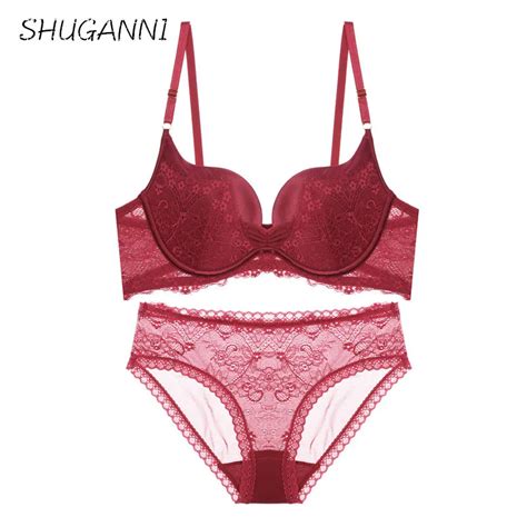 Shuganni Vs Thong Bra Set Push Up French Embroidered Lace Womens