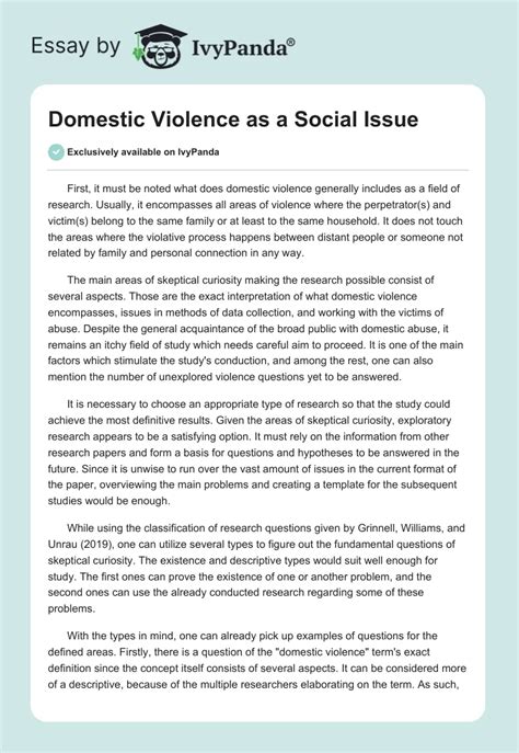 Domestic Violence As A Social Issue 877 Words Research Paper Example