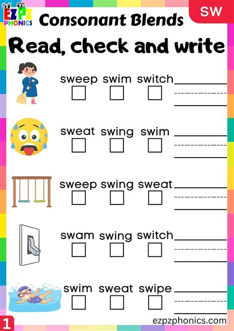 Group Sw Words Read Check And Write Phonics Consonant Blends