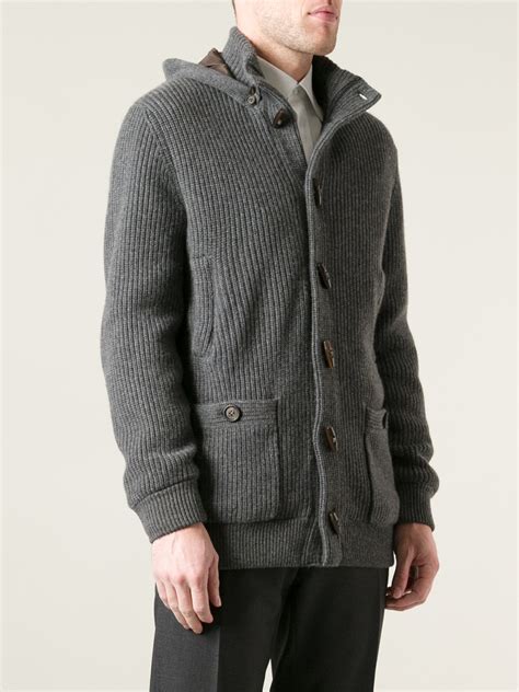 Lyst Brunello Cucinelli Hooded Cardigan In Gray For Men