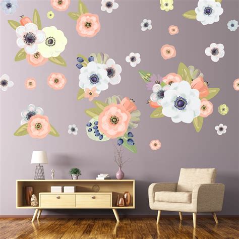 Flower Wall Decals Printed On Peel And Stick Removable Etsy Floral