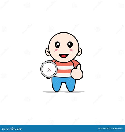 Cute Boy Character Holding A Wall Clock Stock Vector Illustration Of