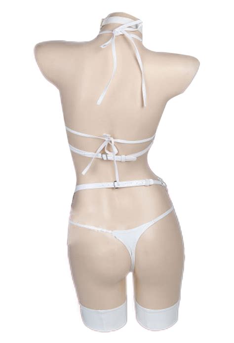 Gothic Nurse Cosplay Costume Gothic Lingerie Outfit White Transparent Bandage Bikini Set