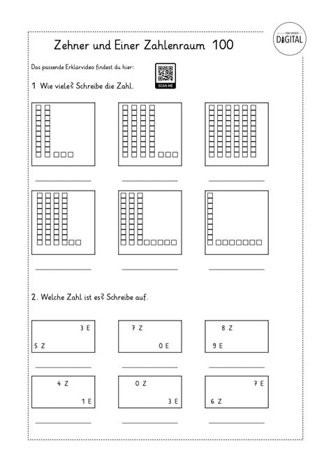 Zehner Und Einer Im Zahlenraum Bis 100 Arbeitsblatt Mit Lösung Klass