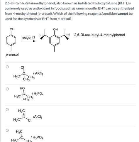 Solved 2 6 Di Tert Butyl 4 Methylphenol Also Known As Chegg