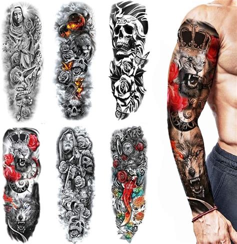 5 Hojas Full Brazo Completo Tatuajes Temporales Para Hombres Mujeres