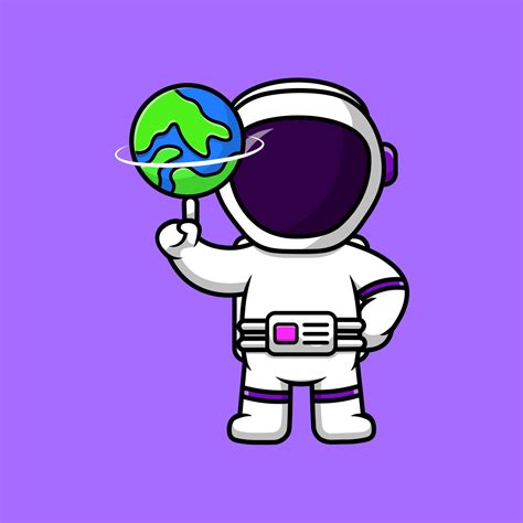 Cute Astronaut Playing Earth Ball Cartoon Vector Icon Illustration