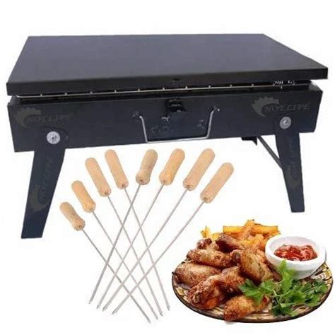 Foldable Briefcase Style Charcoal Barbeque Grill With Wooden Handle