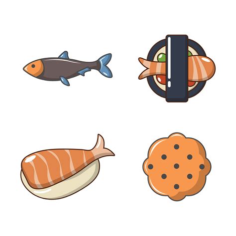 Fish food icon set, cartoon style 9014734 Vector Art at Vecteezy