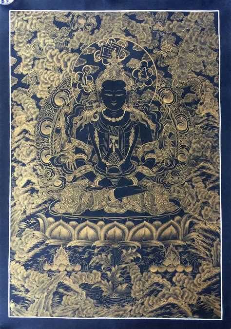 Kalo Sunaulo Golden Black Aprarmita Amitayus Thangka Brocadeless