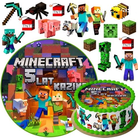 Zestaw Op Atek Na Tort Minecraft Cm Postaci Szt Tekst Wafers