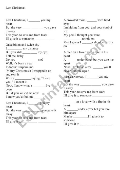 Song Last Christmas Esl Worksheet By Aizhanas13