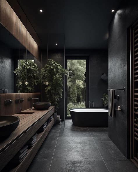 Black Stone Modern Bathroom Double Vanity Black Walls Bathroom Design