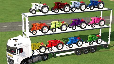 COLORS OF TRANSPORT TRANSPORTING MINI COLORS TRACTORS TO GARAGE W