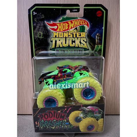 Jual Hot Wheels Monster Trucks Glow In The Dark Podium Crasher Black Truck Shopee Indonesia