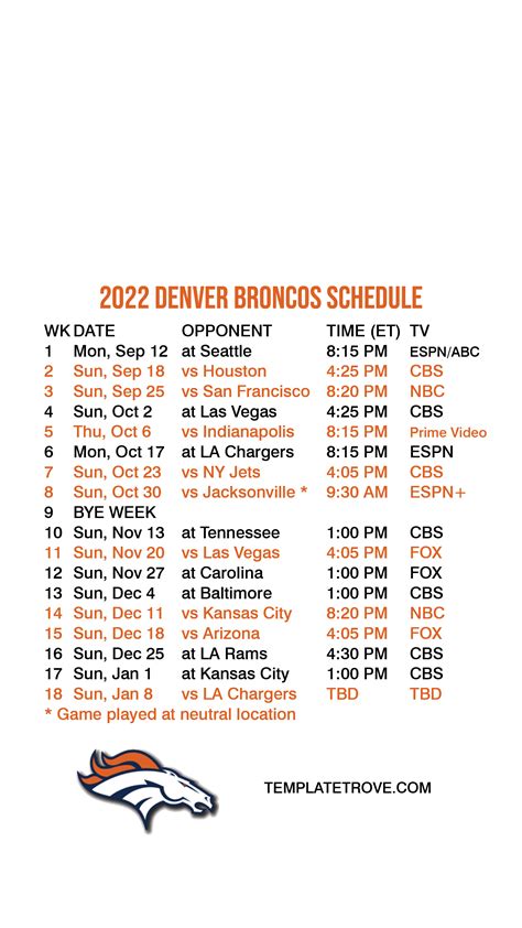 2022 2023 Denver Broncos Lock Screen Schedule For Iphone 6 7 8 Plus