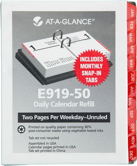 At A Glance Recycled Desk Calendar Refill 3 X 6 Inches