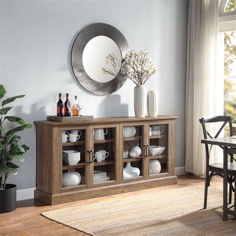 Belleze Liam 70 Rustic Farmhouse Wood Sideboard Universal Stand 4 Doors Buffet Cabinet Living