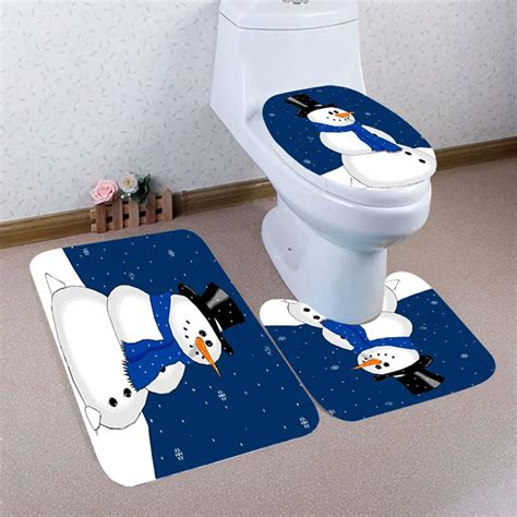 Pcs Christmas Bathroom Non Slip Pedestal Rug Lid Toilet Cover Bath Mat