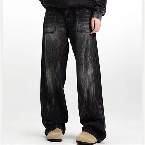 Vintage Black Washed Straight Jeans Helloice Apparel