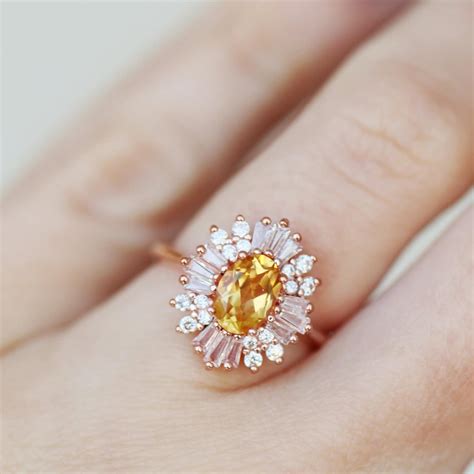 Victoria Citrine Ring 14K Rose Gold Vermeil Ring Daisy Etsy