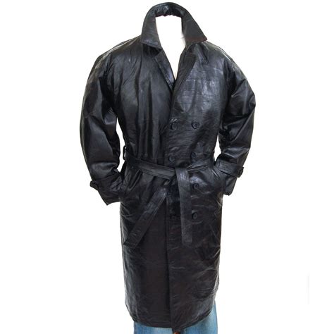 Mens Trench Coat Genuine Leather Double Breasted Long Jacket Full Length Blazer Ebay