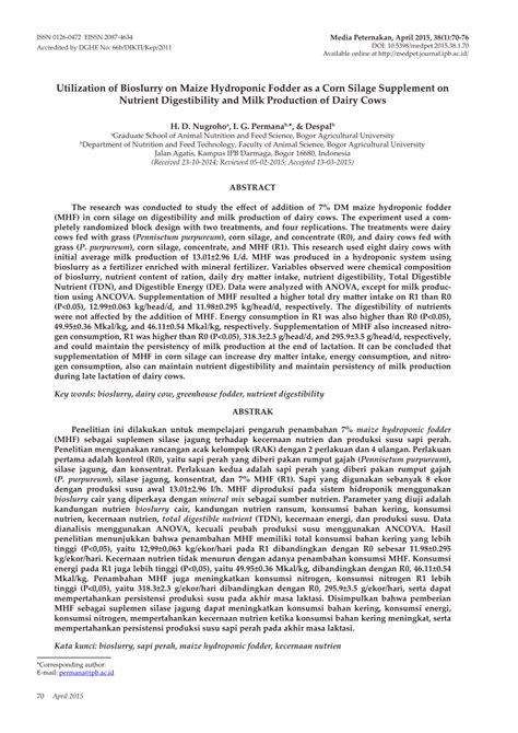 Pdf Utilization Of Bioslurry On Maize Hydroponic Fodder As A Corn